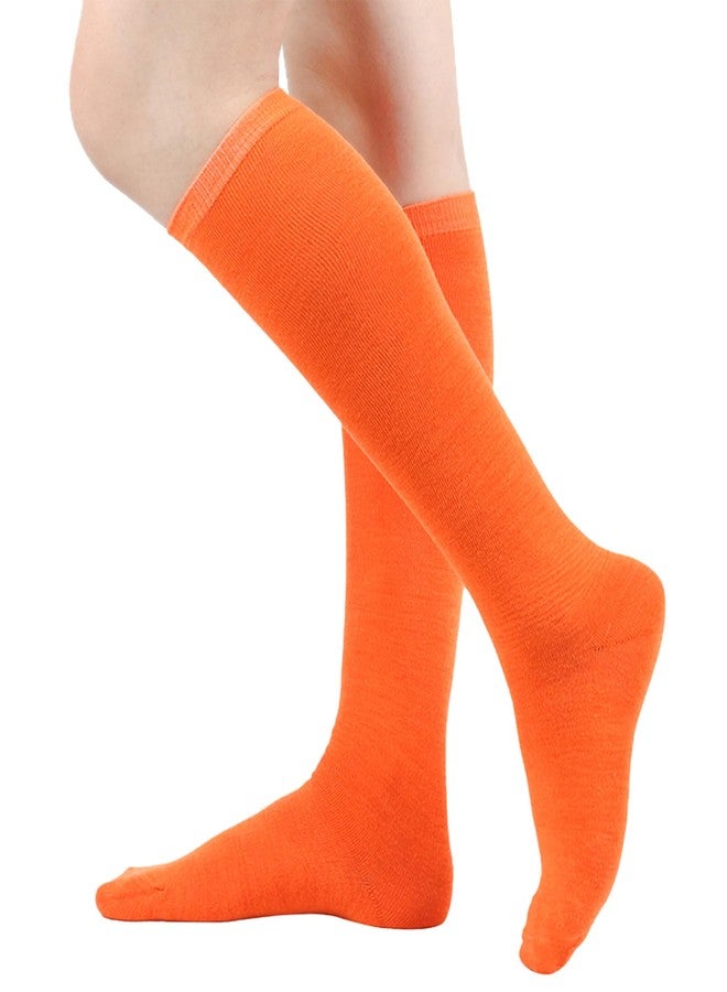 Prupoky Orange Knee High Socks for Women Costume Orange Knee Socks Womens Tube Thigh High Long Sock 2 Pack Sock - Image 2